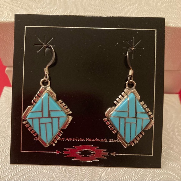 Zuni Turquoise Inlay Earrings - New without tags - Picture 2 of 6
